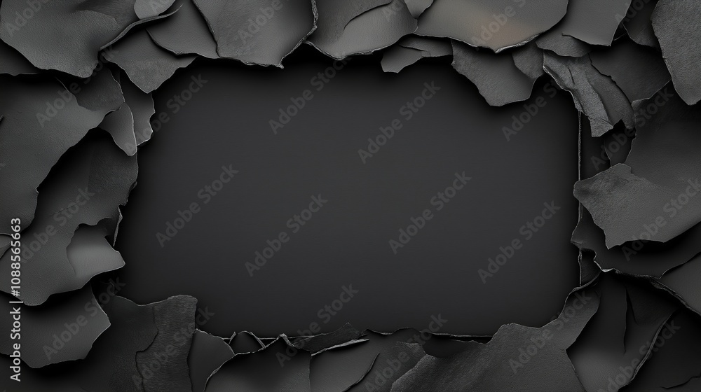 Poster creative artistic background with a frame for your content. black charcoal paper background