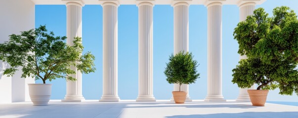 Fototapeta premium Timeless elegance of Greek columns showcasing minimalist aesthetics in a serene architectural setting.