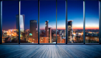 Fototapeta premium Abstract blurred office interior room at night beautiful.Blurry working space with defocused effect.Copy space for text.Generative AI