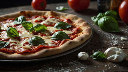 pizza with tomatoes and mushrooms