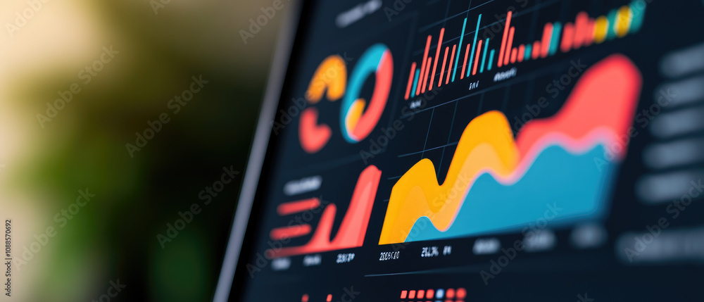 Poster data visualization trends digital workspace infographic display modern office close-up view business