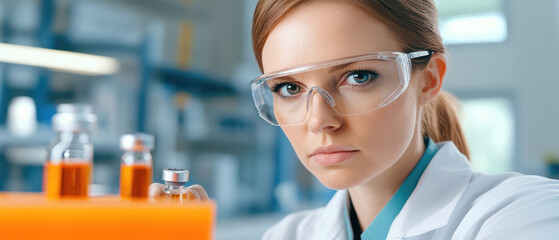 Scientific research in a lab setting female scientist experimentation modern laboratory focused perspective innovation