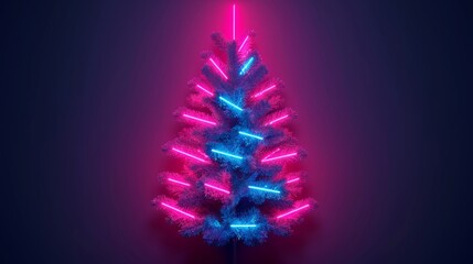 Neon-lit Christmas tree with vibrant colors.