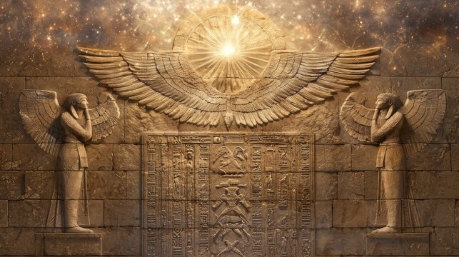 Mesopotamian Mythology - Gods and Goddesses in Celestial Realm Surrounded by Ancient Symbols and Architecture