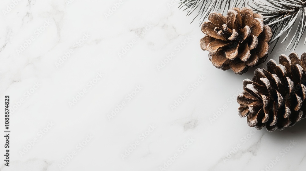 Poster a white background with two pine cones on it