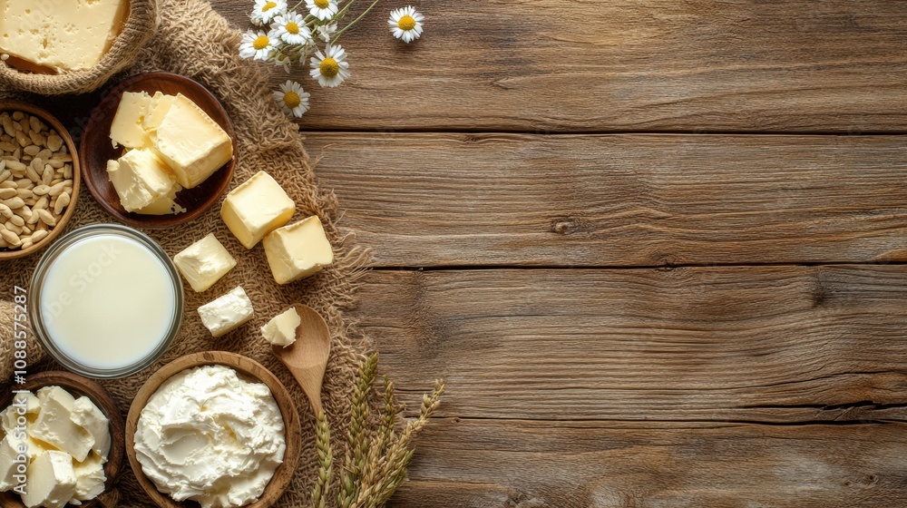 Aufkleber the table is adorned with an array of dairy delights, including creamy cheeses, rich butter, and ref