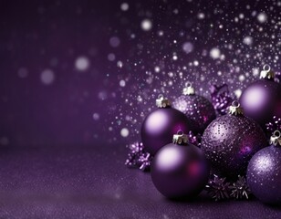 abstract violet background with glitter snow and Christmas decorations