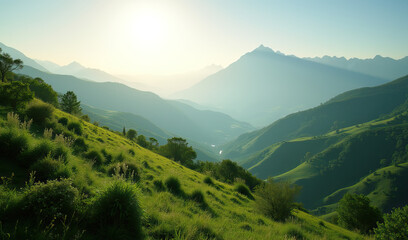 Fototapeta premium landscape of mountains with sprawling greenery