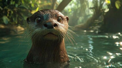 Fototapeta premium Playful Otter Close-Up with Expressive Eyes