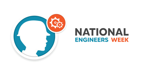 National Engineers Week. Gear and human. Great for cards, banners, posters, social media and more. White background