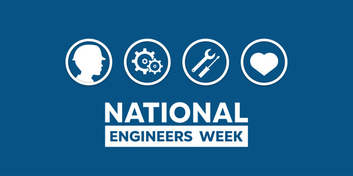 National Engineers Week. Human, gear and more. Great for cards, banners, posters, social media and more. Blue background - Powered by Adobe