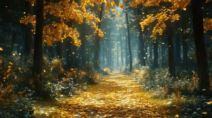 Fototapeta premium Forest path with golden leaves