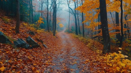 Fototapeta premium Forest trail with colorful foliage