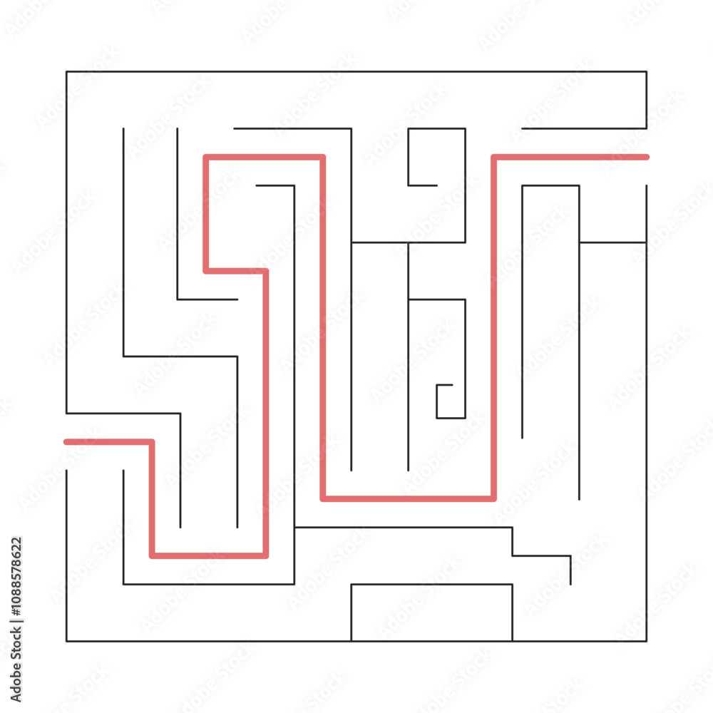 Poster right way across labyrinth 2d cartoon object. brain teaser game. finding solution to path complicate