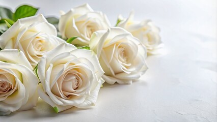 Naklejka premium Elegant White Rose Flowers on a Crisp White Background with Leading Lines for a Fresh and Minimalist Aesthetic, Perfect for Invitations, Home Decor, or Floral Arrangements