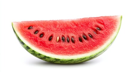 A ripe juicy watermelon slice with seeds glistening in the sunlight, Its vibrant pink flesh contrasting with the dark seeds, Each juicy bite captured in stunning detail