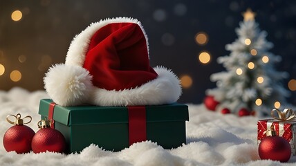 Picture a whimsical Santa hat, a dazzling crown of Christmas cheer, radiating the magic of the season. Its velvety red fabric sparkles softly, as though kissed by stardust, while the snow-white trim g