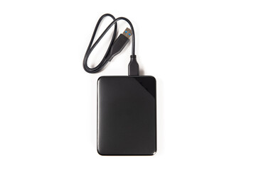 External Hard Disk drive（External HDD）with usb cable isolated on white background. 