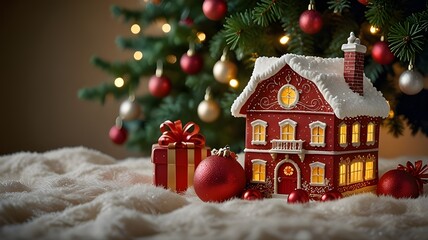 Envision a snug, festive living room aglow with the golden shimmer of countless twinkling fairy lights. At the heart of the scene stands a resplendent Christmas tree, its branches adorned with glisten