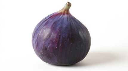 A single, ripe fig with its smooth, purple skin and slightly bulbous shape