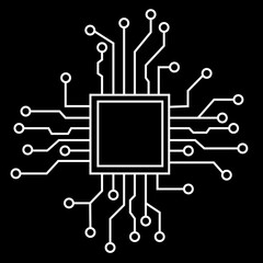 Abstract Technology Background circuit board pattern icon isolated transparent. Ai chip electronics and connected dots. Data tech bg black flat and line motherboard vector Communication concept