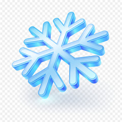 Blue glass Snowflake icon isolated on transparent background. 3D vector illustration file.