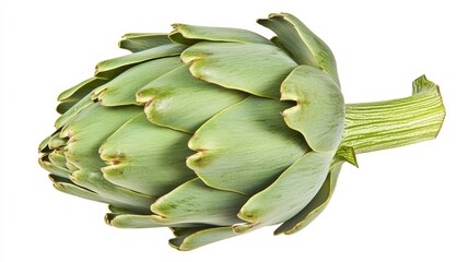 Fototapeta premium A single, whole artichoke with its green, prickly leaves and elongated shape
