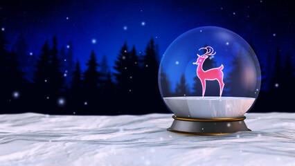 Majestic Deer inside Winter Snow Globe