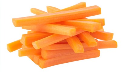 A stack of bright orange carrot sticks with their smooth, firm texture, Each carrot&rsquo;s vivid color and fresh appearance captured in exquisite detail