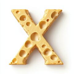 A cheese letter "X" with holes, visually appealing and playful for food-related designs.