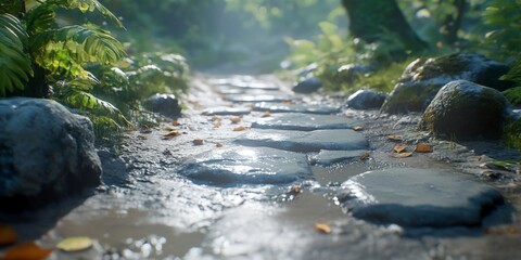 Obraz premium Tranquil Forest Pathway in the Morning