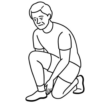 man kneeling, touching ankle, monochrome clip art preview