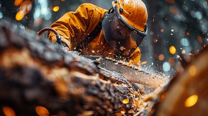 Forestry management techniques highlighted in tree cutting activities 