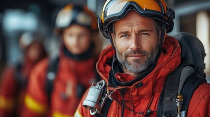 Firefighters in gear preparing for a rescue operation.