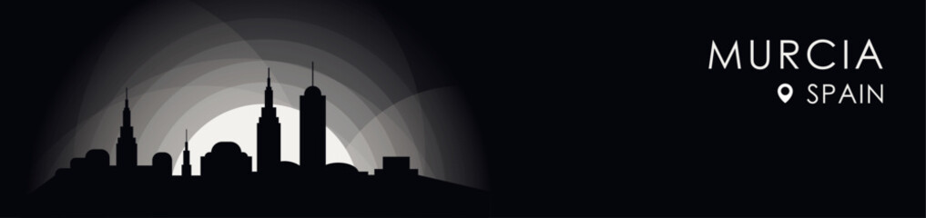 Obraz premium Vector Murcia, Spain cityscape banner. Black and white placard profile picture for header, footer