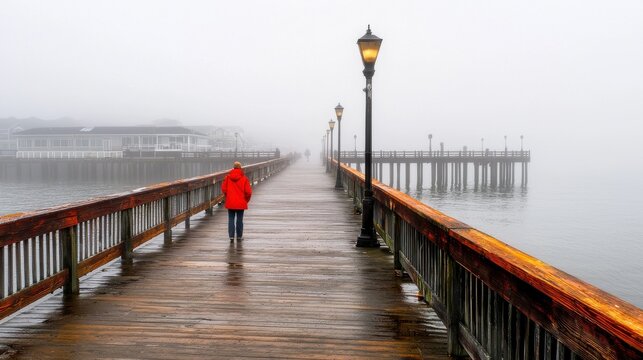 Foggy morning walk on pier scenic location landscape photography serene environment tranquility