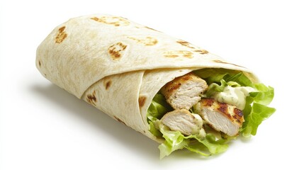 A succulent chicken Caesar wrap stuffed with crisp romaine lettuce, grilled chicken, and creamy Caesar dressing