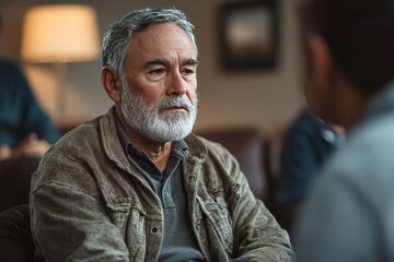 A support group meeting for veterans dealing with PTSD. They share their experiences and learn coping techniques