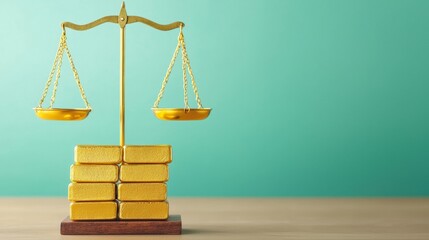 Golden scales balancing on gold bars symbolizing stability and trusted assets