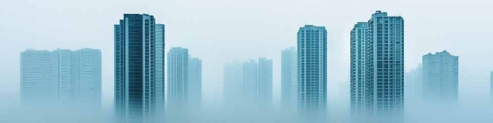 Fototapeta premium Foggy urban landscape skyscrapers city view mysterious atmosphere aesthetic photography