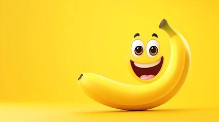 A cartoon banana with a happy face.