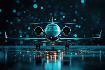 Futuristic aircraft with sleek design and neon accents, glowing in dark