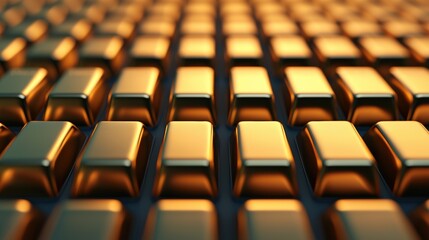 Fototapeta premium Gold bars forming a grid are glowing in the dark vault