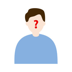 Unknown male user profile portrait. Man face with question mark. Anonymous concepts. Flat character vector design isolated illustration.