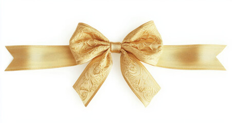 beautiful golden ribbon bow with intricate patterns, perfect for gift wrapping or decoration. Its elegant design adds touch of luxury to any occasion