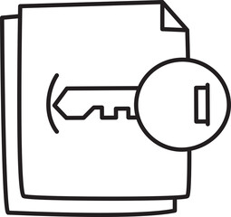 Fototapeta premium Documents with Encryption Key Doodle Line Icon 