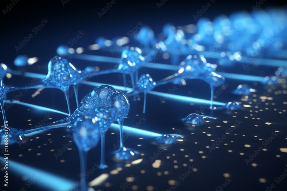 Poster exploring cyber big data flow blockchain integration, ai, digital communication, and 3d sound waves