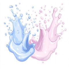 Obraz premium An expressive artwork showcasing vibrant splashes of blue and pink paint highlighting creativity and fluid motion. On white background