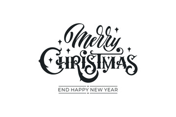 Fototapeta premium Merry Christmas and Happy New Year hand lettering calligraphy. Vector holiday illustration element. Typographic element for congratulations.