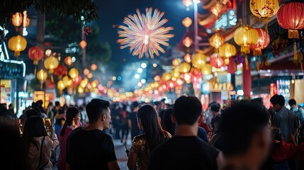Chinese New Year Street with Lanterns and Festival Lights, 2025.